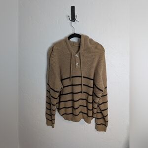 Cupshe Tan and Black Striped Women's Sweater